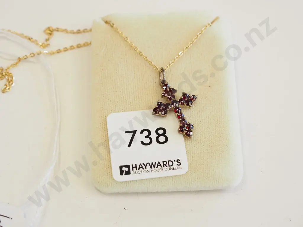 garnet cross pendant & chain (stamped 900) Image 1++