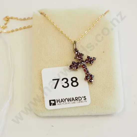 garnet cross pendant & chain (stamped 900)