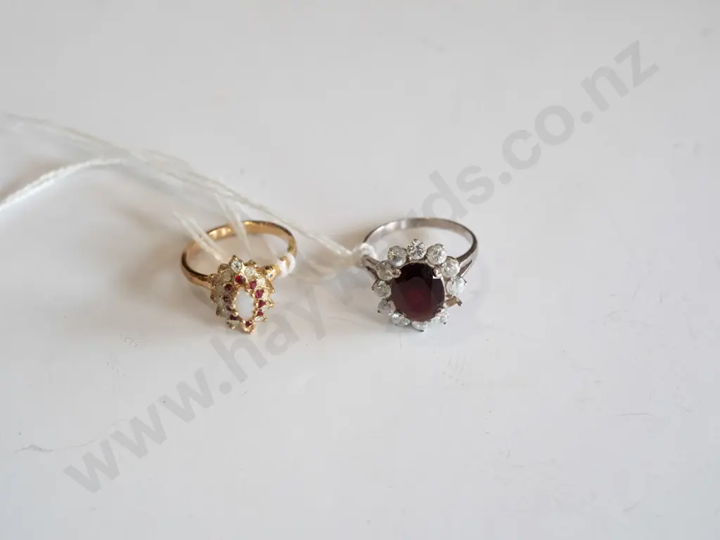 sterling silver,  cz & red stone ring, missing 1 stone, gold plated ring - missing 1 stone Image 1++