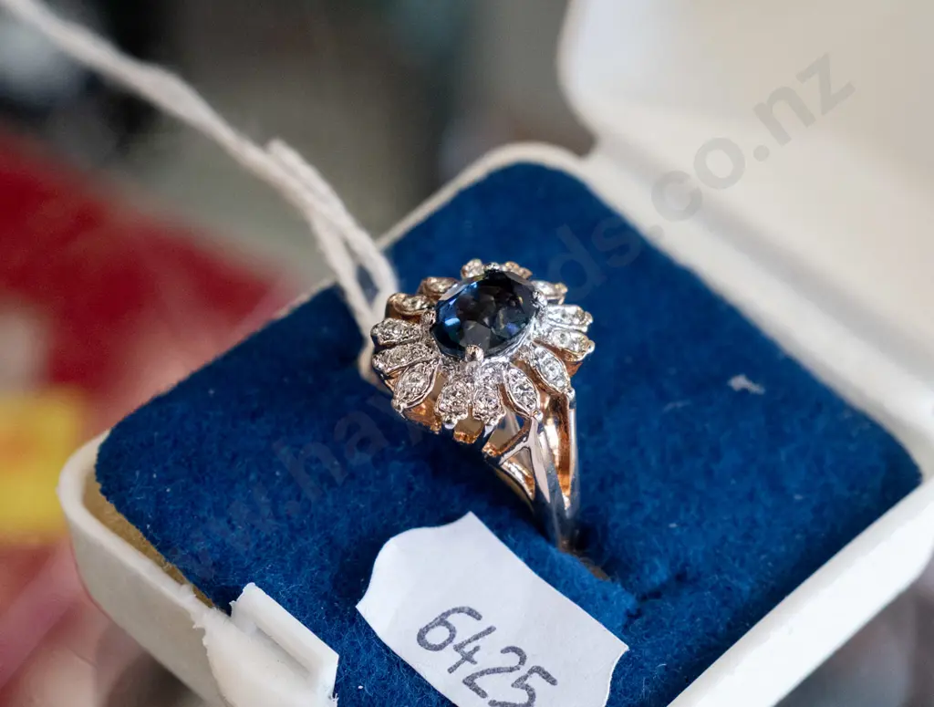 18kt gold plated cz & blue stone ring Image 1++