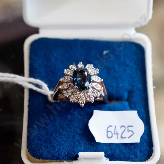 18kt gold plated cz & blue stone ring