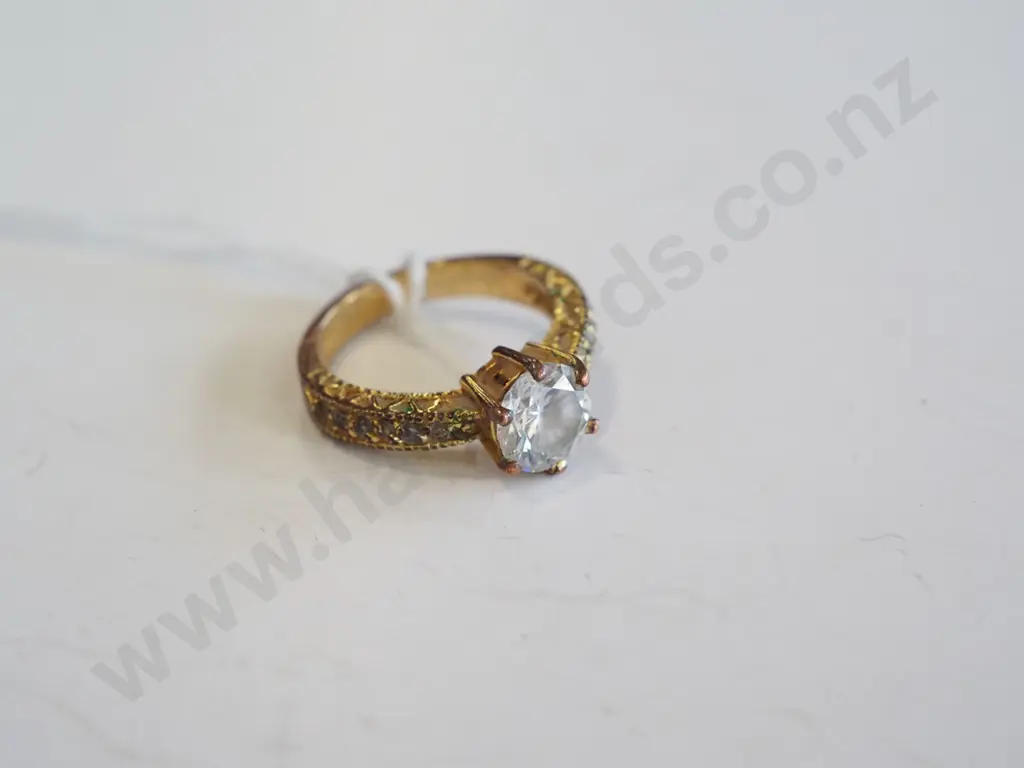gold plate? cz ring-  no marks Image 1++