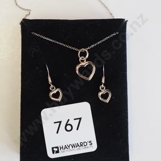 sterling silver heart necklace & earing set