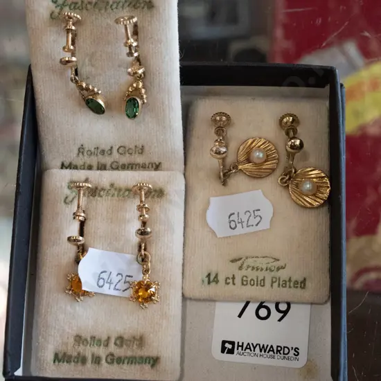 2 x pairs of rolled gold clip on earings, 1x pair 14ct gold plated clip on earings