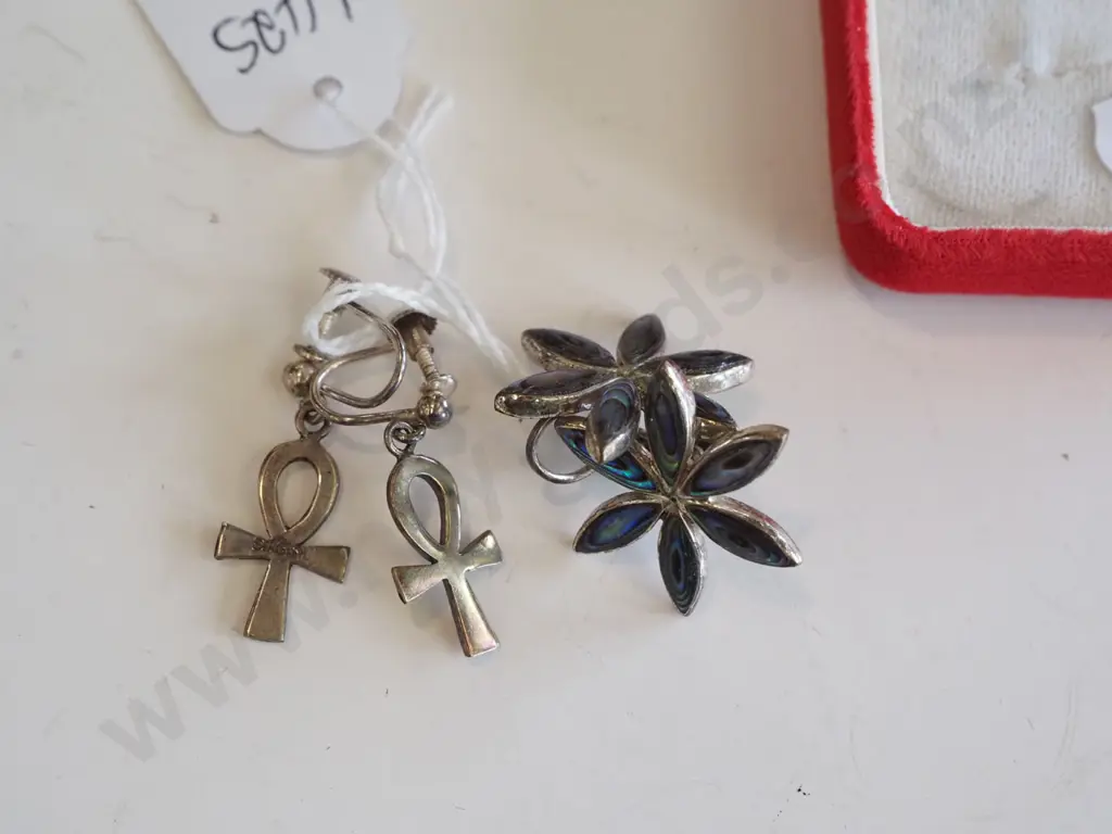 pair of paua sterling silver clip on earrings, pair of sterling silver clip on earrings Image 1++