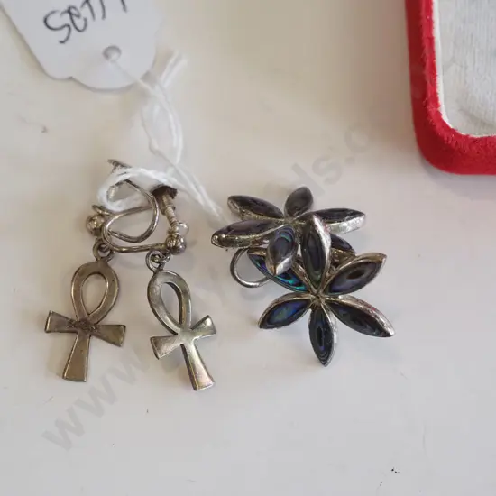 pair of paua sterling silver clip on earrings, pair of sterling silver clip on earrings