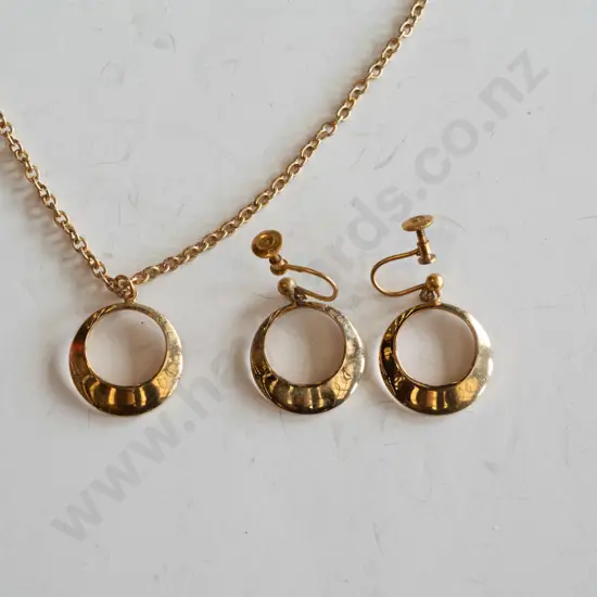 gold plated clip on earring and necklace set