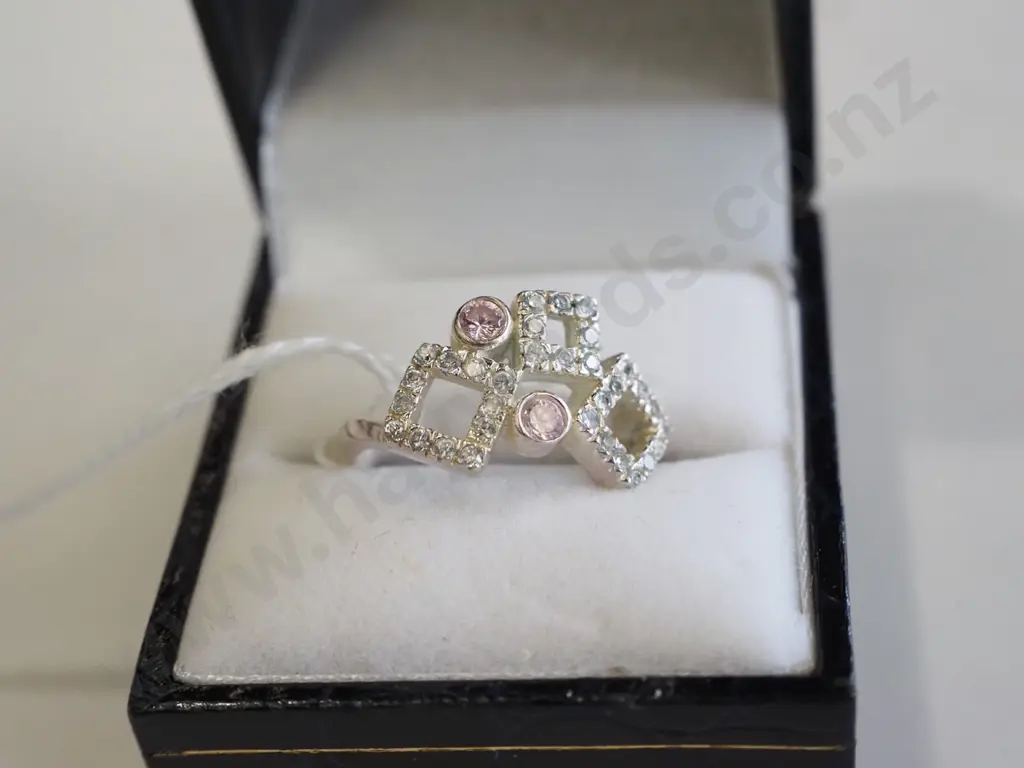 sterling silver cz & pink stone ring Image 1++