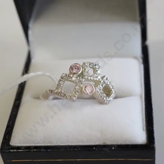 sterling silver cz & pink stone ring