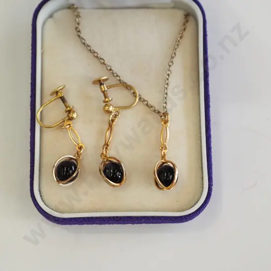 gold filled necklace & clip on earring set