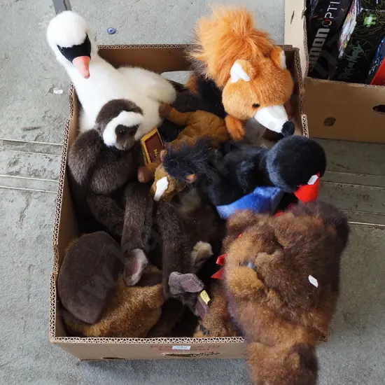 box of various soft toys