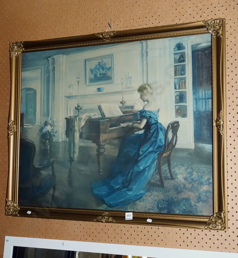 ornate framed print - lady playing piano Image 1++