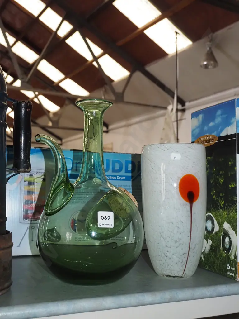 art glass vase, green glass bottle H300 Image 1++