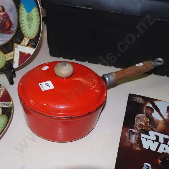 cast iron red enamel lidded pot