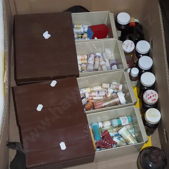 box; various potters glaze colours, screenprint inks?