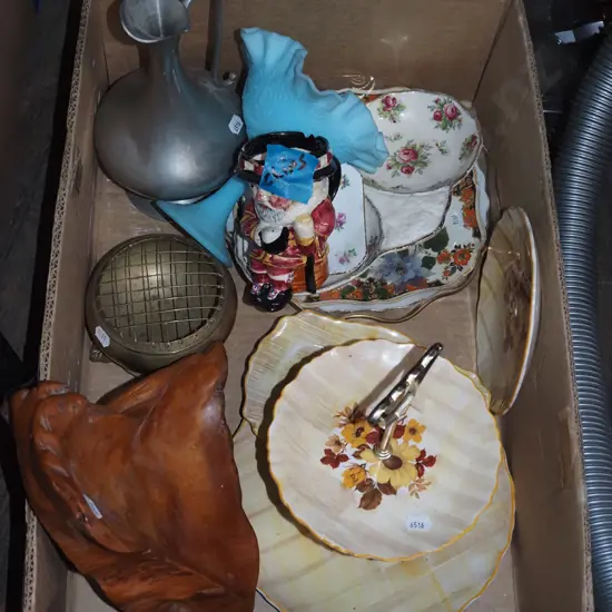 box; rose bowl, wooden bowl, pewter ewer vase etc