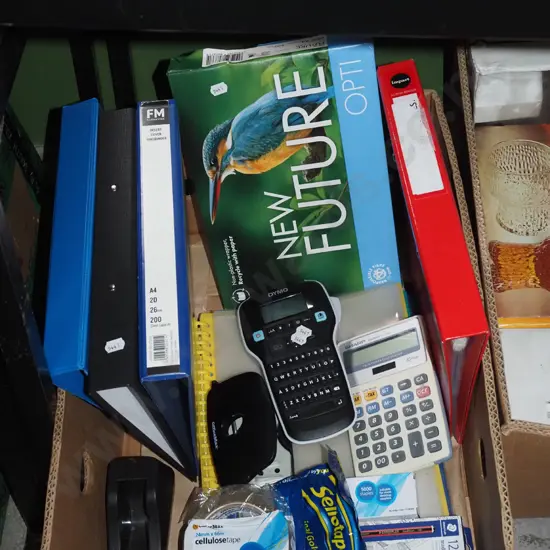 box; folders, labellers, calculator etc
