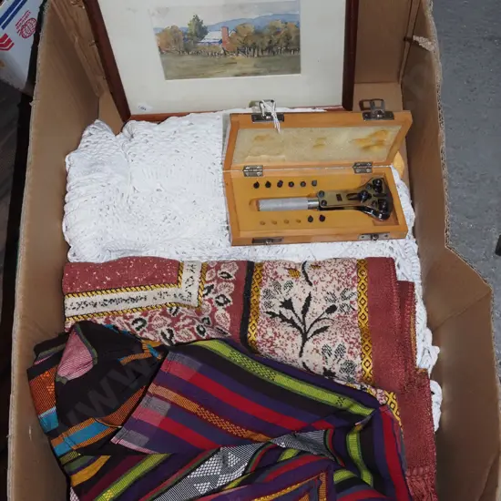 box; tablecloths, print etc