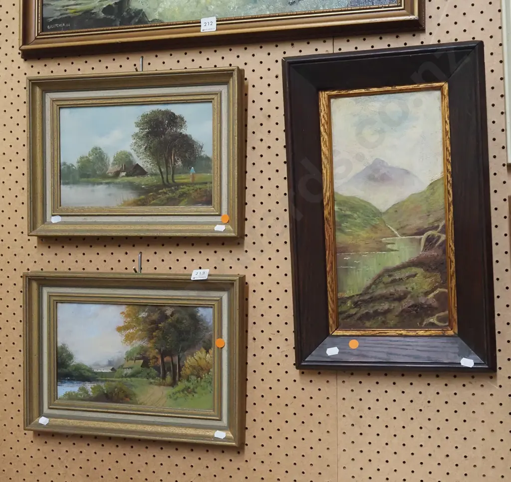 3x framed oils on board - landscapes- orange dots Image 1++
