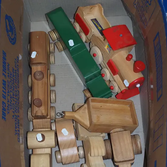 box of wooden toys