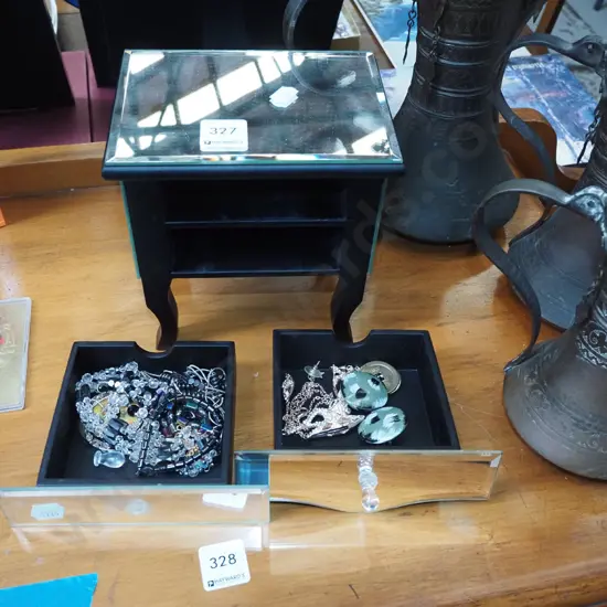 mirror glass jewellery box and costume jewellery