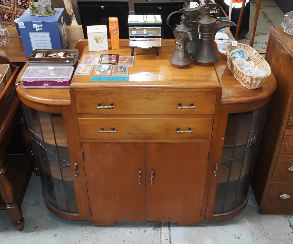 deco sidebord with leadlight doors and 2 drawers, 2 doors  H960 W2030 D430 Image 1++