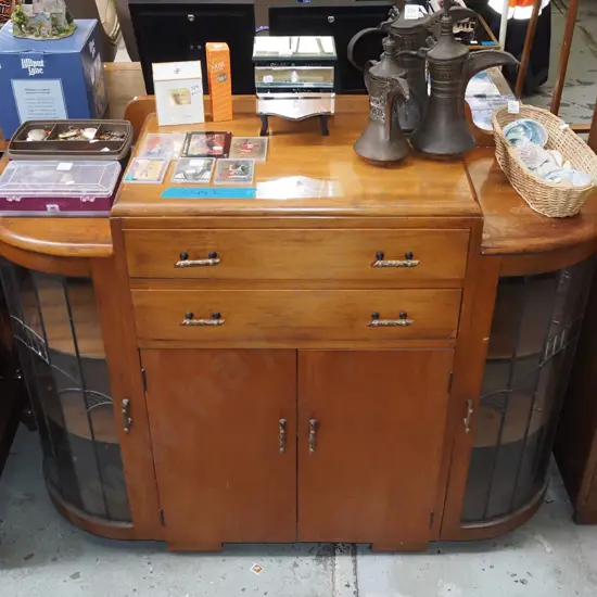 deco sidebord with leadlight doors and 2 drawers, 2 doors  H960 W2030 D430