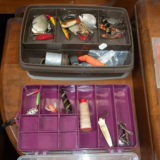 2x tackle boxes; lures, hooks etc