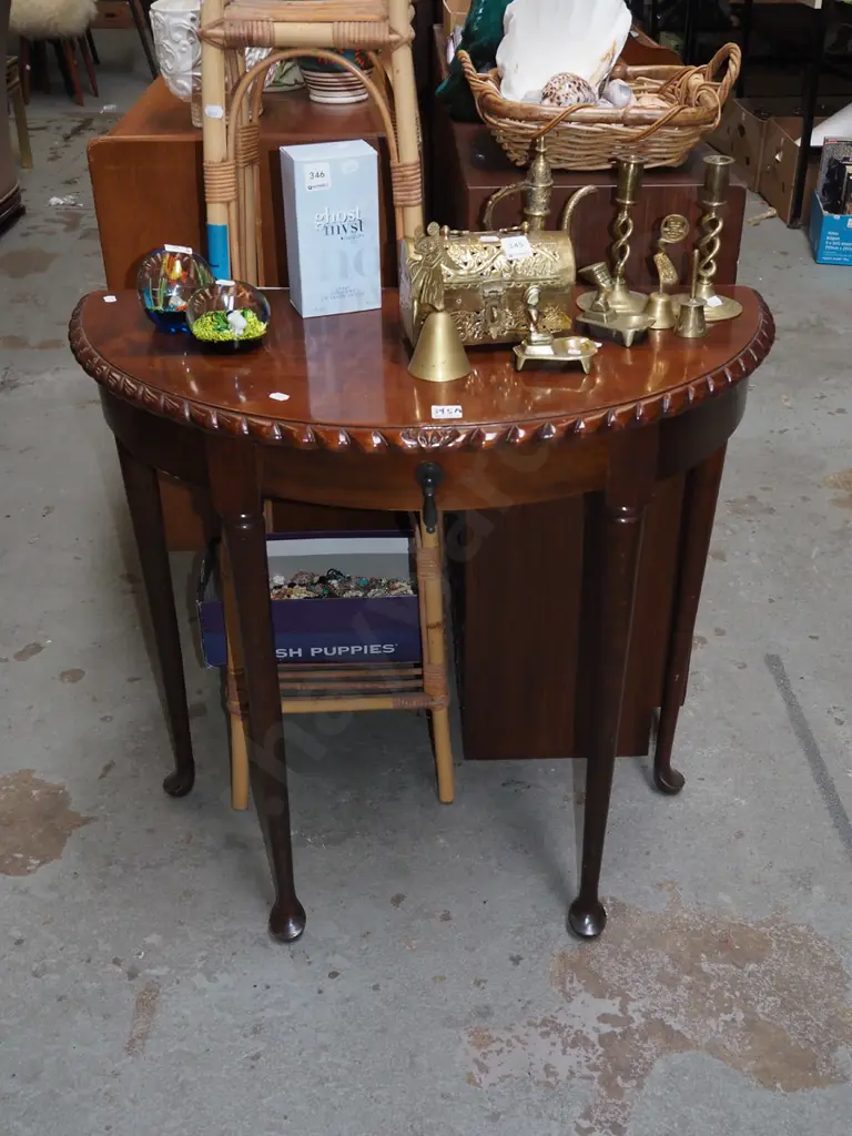 rope - edged half round hall table with drawer Image 1++