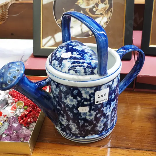 cermaic blue and white floral watering can
