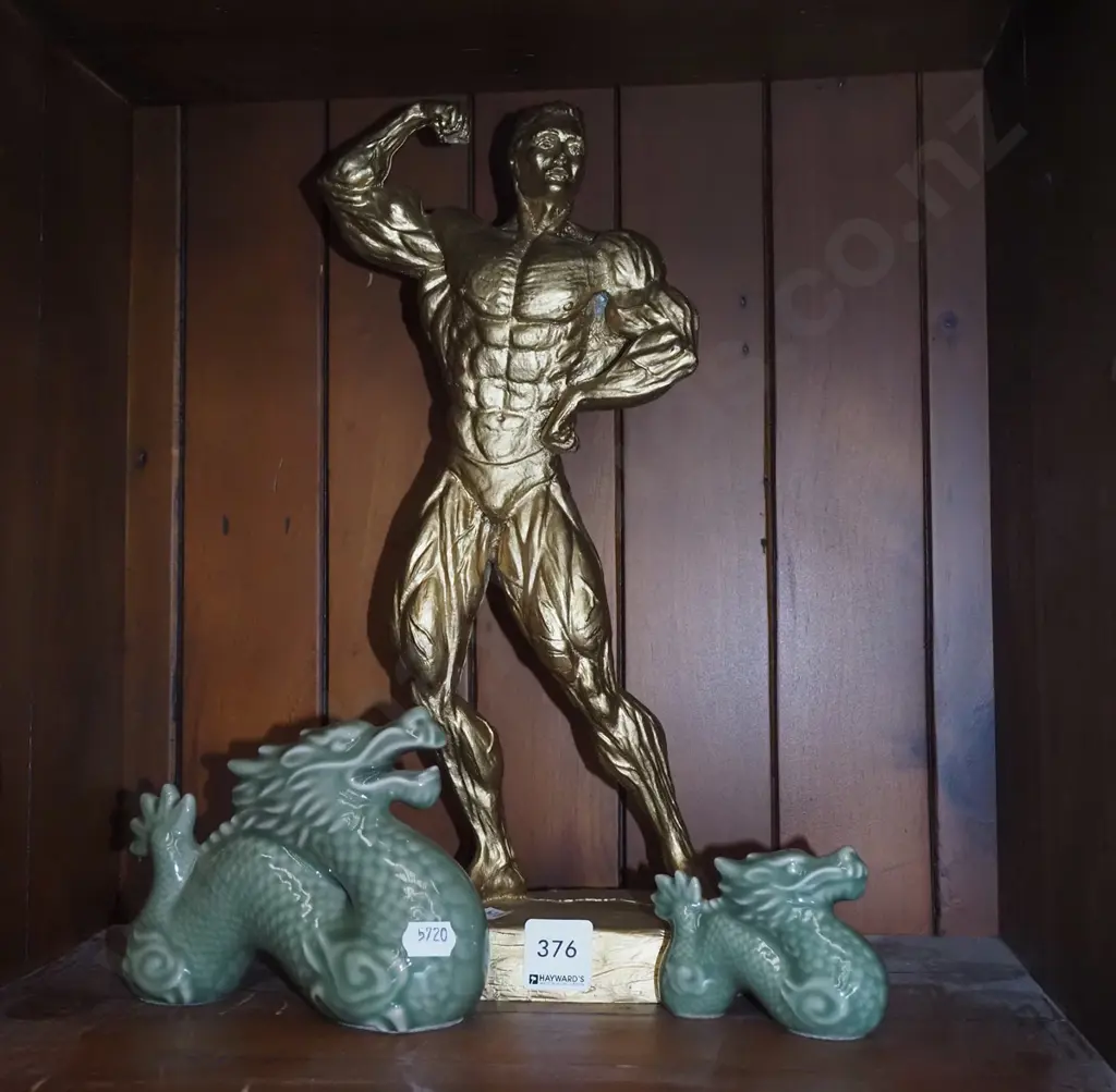 2x ceramic dragon figurines, golden male figurine H350 Image 1++