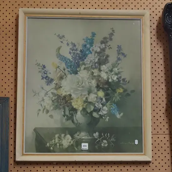 framed Vernon Ward print - still life flowers