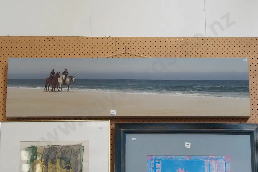 print in boxed canvas - horses on  beach scene Image 1++