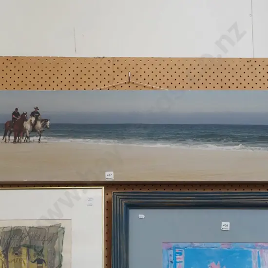 print in boxed canvas - horses on  beach scene