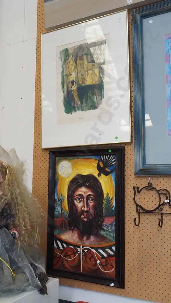 framed oil - portrait, framed Kate Barry AP print - Africa (foxing) - green dots Image 1++