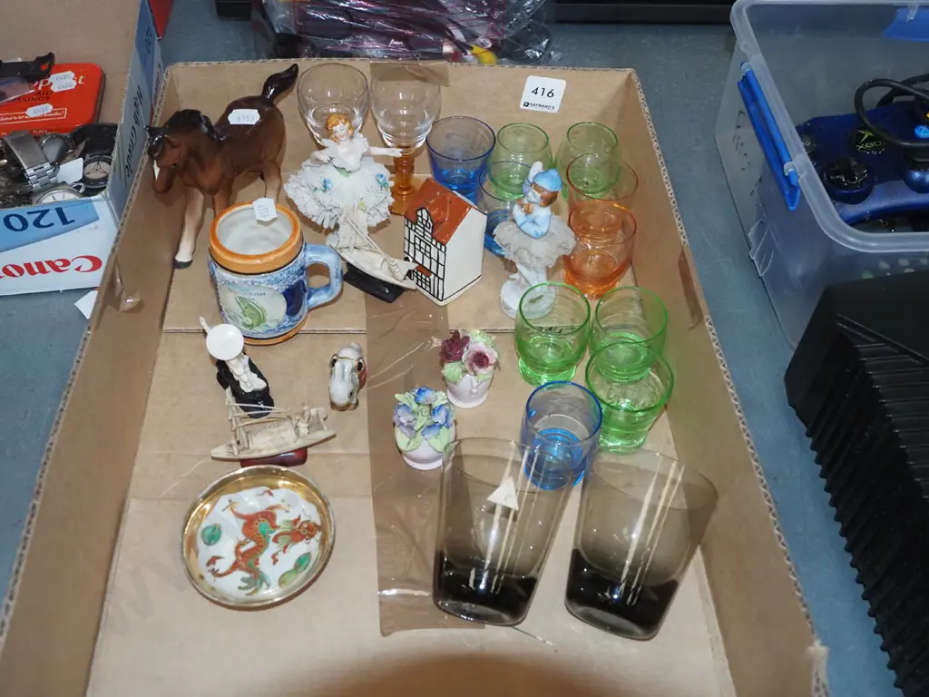 box; shot glasses, horse figurine, ballerina figurine etc Image 1++