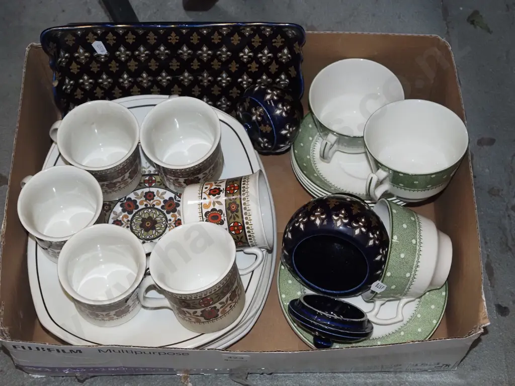 box; Woods Burslem trios, retro Ridgway cups, plates etc Image 1++