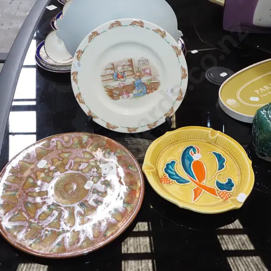 bunnykins plate, ashtray, studio pottery plate