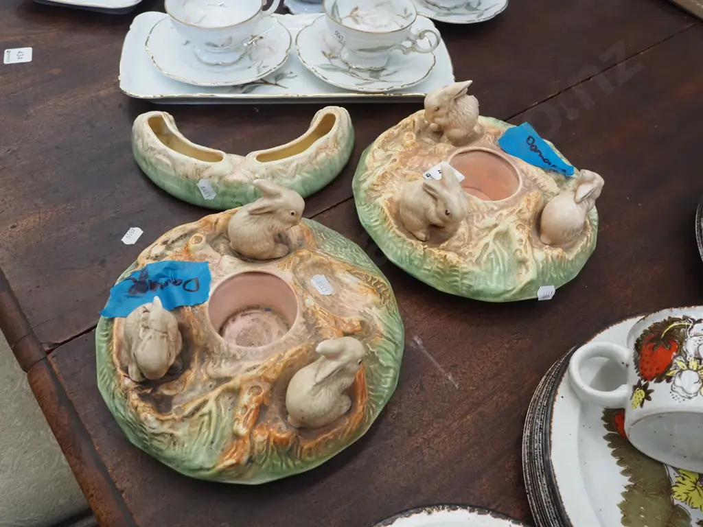 Sylvac bunny vase/bowl x 2 (some damage) and a trough vase Image 1++
