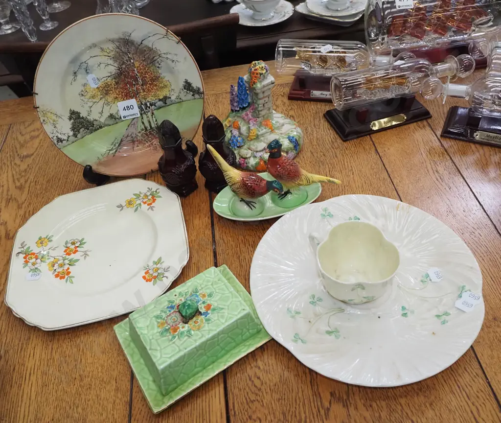 Royal Doulton cabinet plate, Tuscan ware ornament, Belleek cup and saucer etc Image 1++