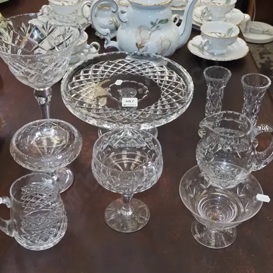 cut crystal comport, jug, cake stand, vases etc