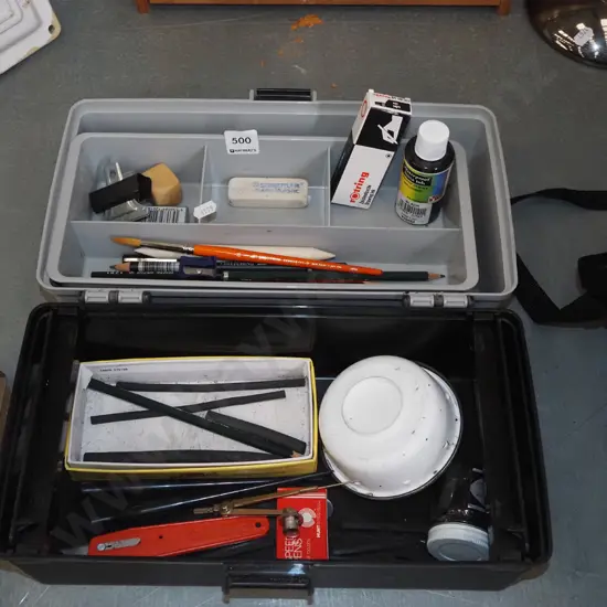 tool box; artists pencils, charcoals etc