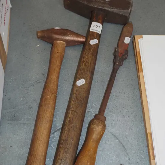 vintage soldering iron, copper hammer, heavy hammer