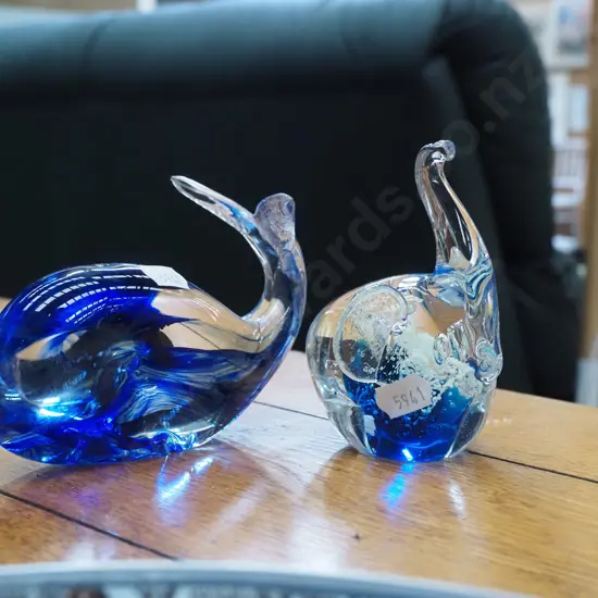 2x art glass animal figurines