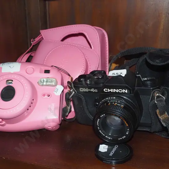 Chinon 35mm SLR film camera, Fujifilm Instax mini 9 camera missing battery cover