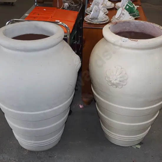 2x large painted terracotta urns H700