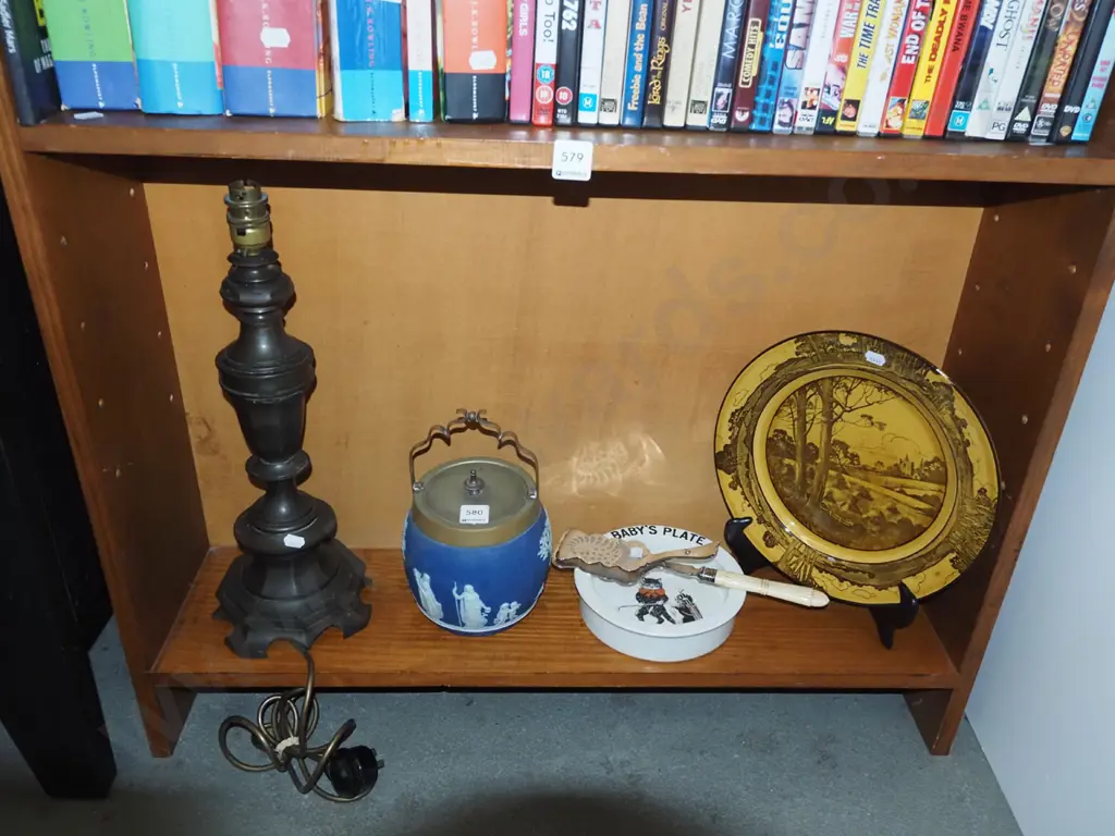 shelf; cast brass table lamp base, biscuit barrel etc Image 1++