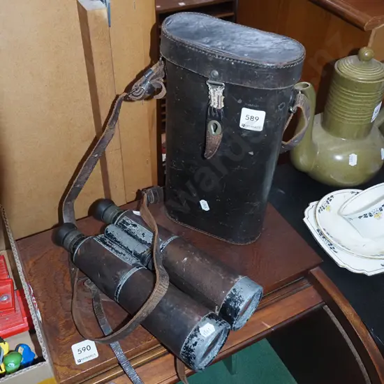 vintage cased field binoculars