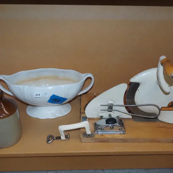 bench top slicer, bottle, Beswick vase- chip