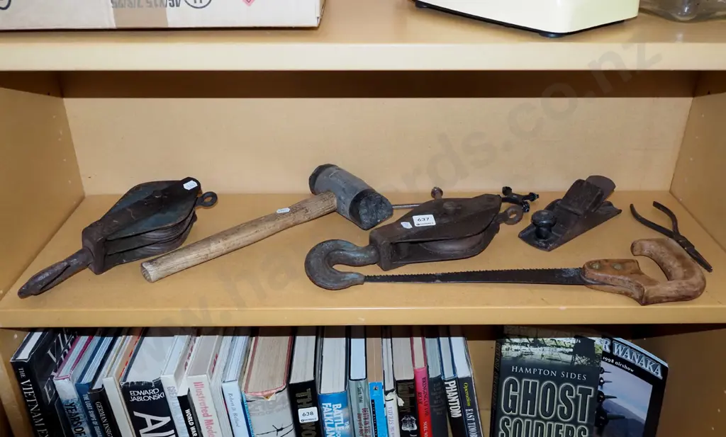 shelf; pulleys, hammer, plane etc Image 1++